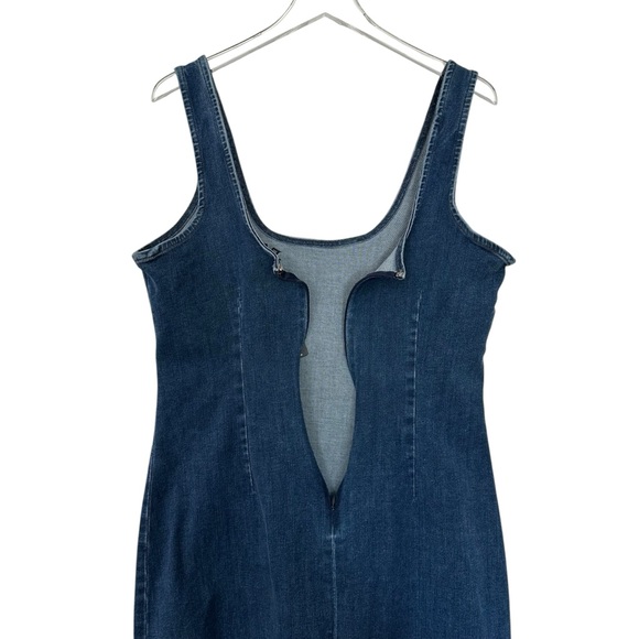 NWT Express 2024 Dark Wash Denim Scoop Neck Midi Sheath Dress Size L - Picture 9 of 10